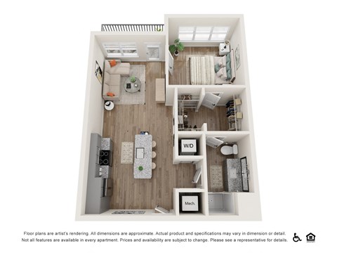 Floor plan for 1 bed, 1 bath, 783 sqft